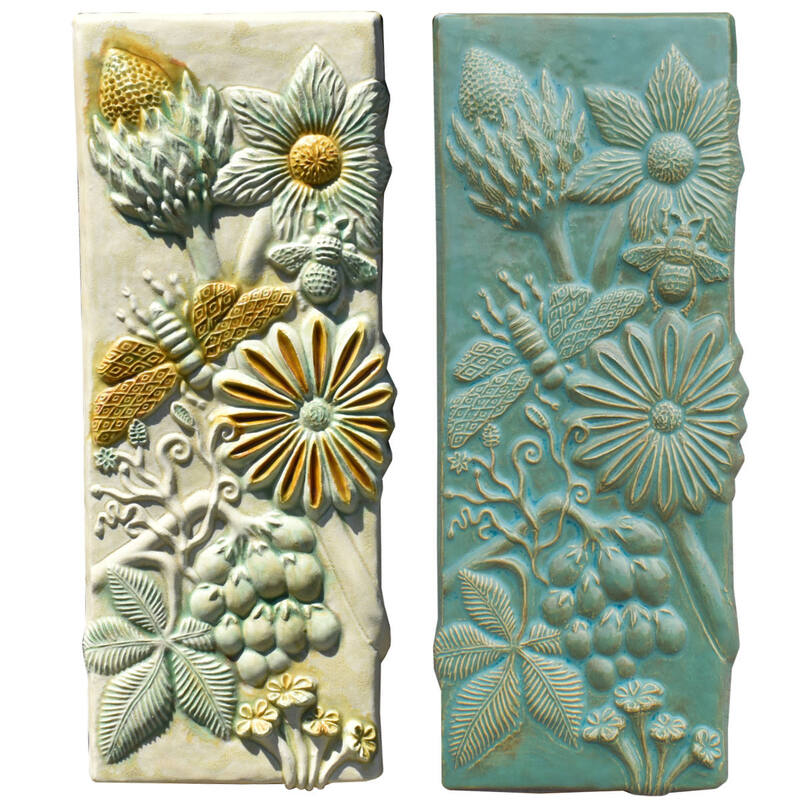 Botanical & Bees Tile, Ceramic Art, Ceramic Wall Sculpture, Unique Handmade Tile, terracotta sculpted tile